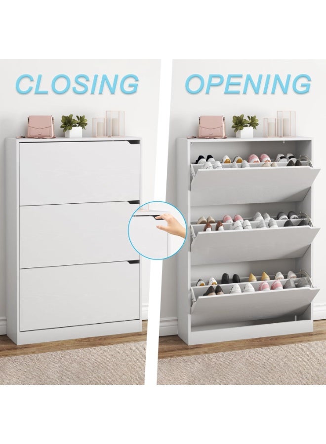 تشولوفز خزانة أحذية بيضاء بثلاثة أدراج قابلة للطي، منظم تخزين أحذية مخفي قائم بذاته للمدخل والردهة. الأبعاد: 80 سم × 24 سم × 120 سم - Image 5